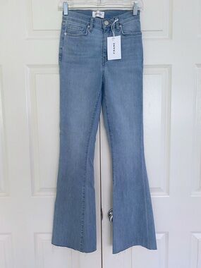 Frame Le High Flare Raw Hem Jeans Women's High Rise Denim Stretch Size 25 NWT